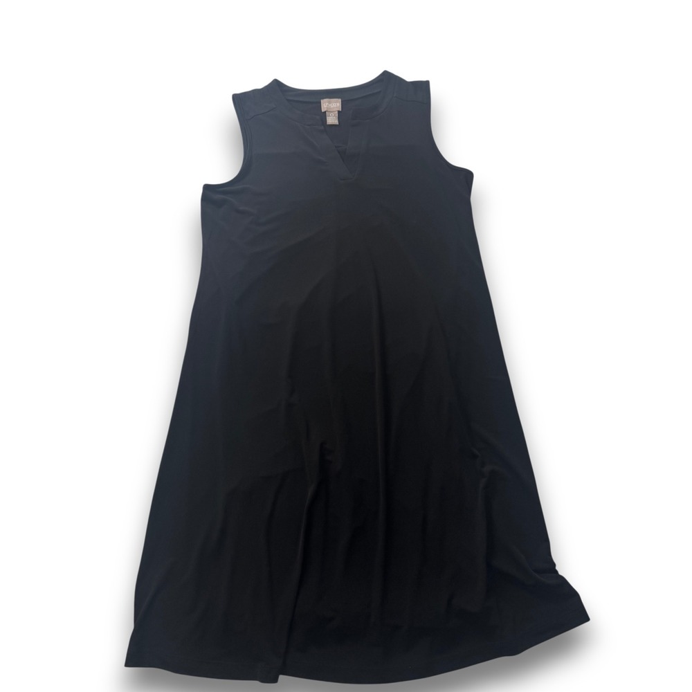 Chicos Travelers Black Sleeveless Notched V-Neck A-Line Midi Dress Size 0 S 4 6